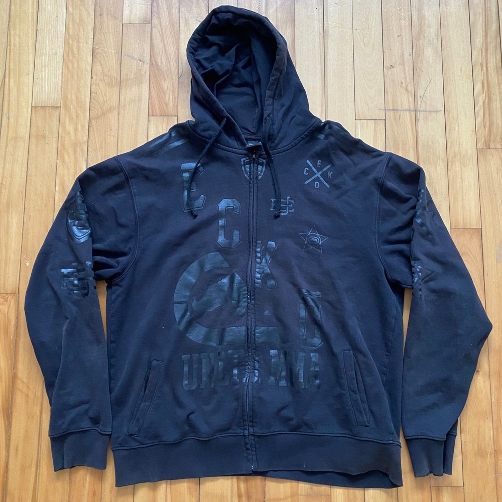 Ecko Unltd Mens Black Tonal Graphic Full Zip Hoodie Rhino Logo Streetwear XL